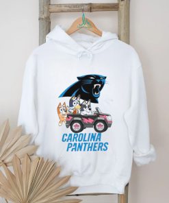 Bluey fun in the car with Carolina Panthers football shirt