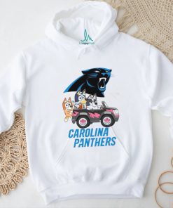 Bluey fun in the car with Carolina Panthers football shirt