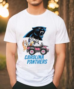 Bluey fun in the car with Carolina Panthers football shirt