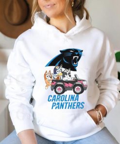 Bluey fun in the car with Carolina Panthers football shirt