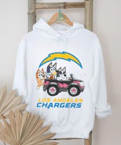 Bluey fun in the car with Los Angeles Chargers football shirt