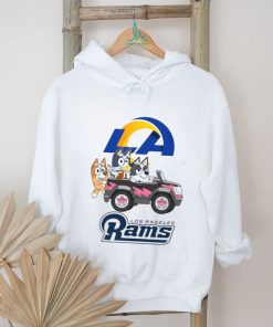 Bluey fun in the car with Los Angeles Rams football shirt