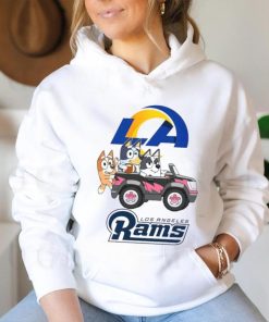 Bluey fun in the car with Los Angeles Rams football shirt