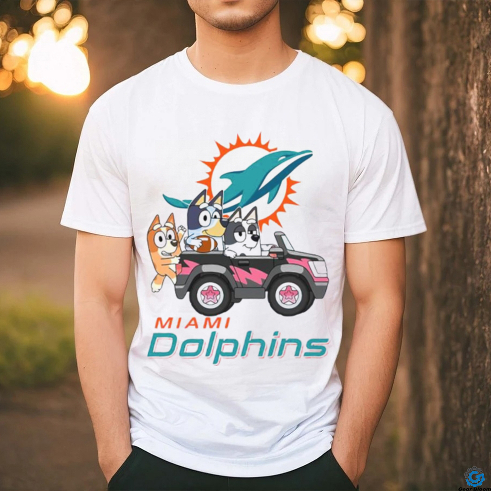 Bluey fun in the car with Miami Dolphins football shirt Bluey fun in the car with Miami Dolphins football shirt