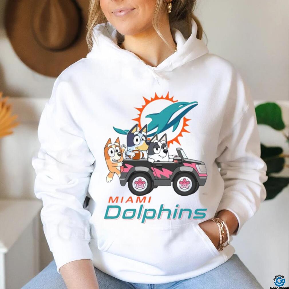 Bluey fun in the car with Miami Dolphins football shirt Bluey fun in the car with Miami Dolphins football shirt