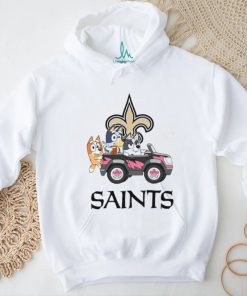 Bluey fun in the car with New Orleans Saints football shirt, hoodie, sweater, long sleeve and tank top Bluey fun in the car with New Orleans Saints football shirt