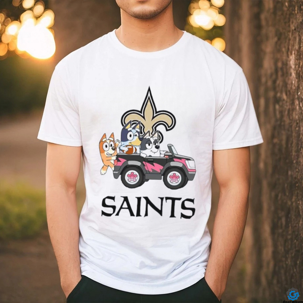 Bluey fun in the car with New Orleans Saints football shirt Bluey fun in the car with New Orleans Saints football shirt