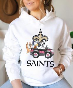 Bluey fun in the car with New Orleans Saints football shirt, hoodie, sweater, long sleeve and tank top Bluey fun in the car with New Orleans Saints football shirt