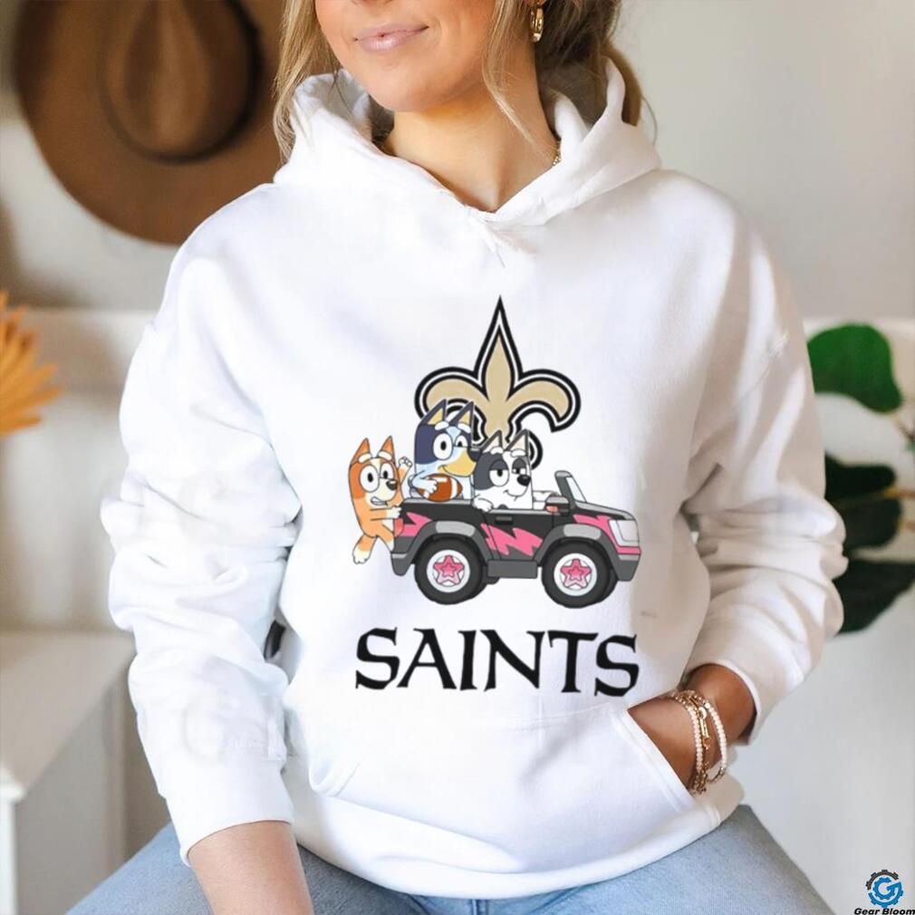 Bluey fun in the car with New Orleans Saints football shirt Bluey fun in the car with New Orleans Saints football shirt