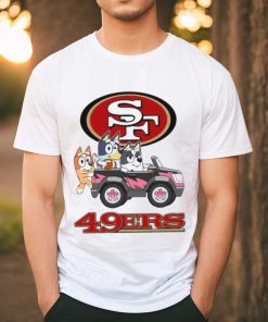 Bluey fun in the car with San Francisco 49ers football shirt