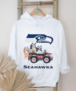 Bluey fun in the car with Seattle Seahawks football shirt
