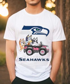Bluey fun in the car with Seattle Seahawks football shirt