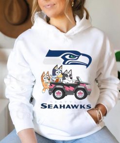 Bluey fun in the car with Seattle Seahawks football shirt