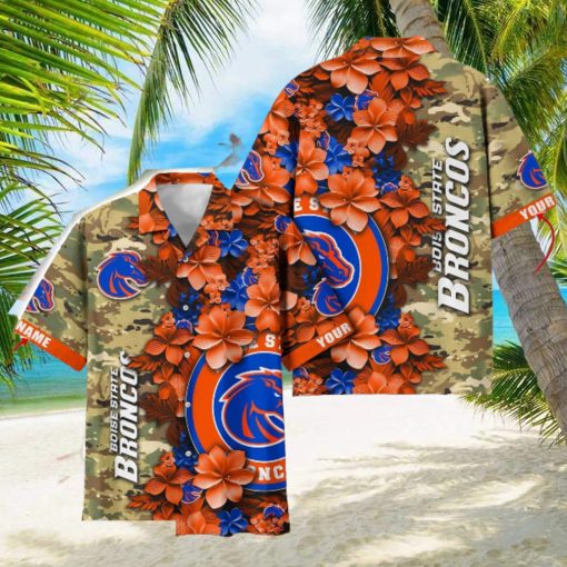 Boise State Broncos Custom Name Personalized Camo Flower Pattern Hawaiian Shirt