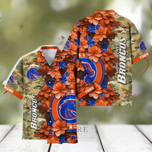 Boise State Broncos Custom Name Personalized Camo Flower Pattern Hawaiian Shirt