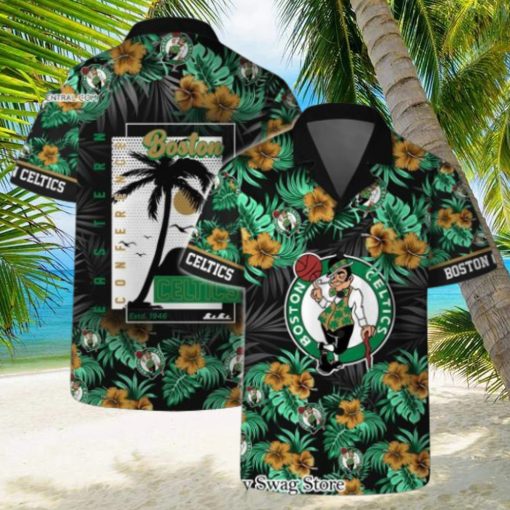 Boston Celtics NBA Team Logo Floral Leaf Pattern Hawaiian Set