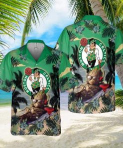 Boston Celtics Summer With Baby Groot Basketball Association All Over Print Hawaiian Set