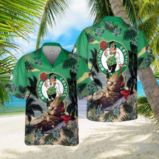 Boston Celtics Summer With Baby Groot Basketball Association All Over Print Hawaiian Set
