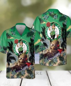 Boston Celtics Summer With Baby Groot Basketball Association All Over Print Hawaiian Set