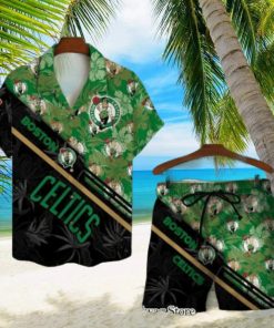 Boston Celtics Team Logo Pattern Basketball Black Hawaiian Set