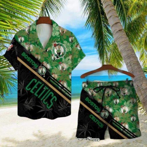 Boston Celtics Team Logo Pattern Basketball Black Hawaiian Set