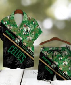 Boston Celtics Team Logo Pattern Basketball Black Hawaiian Set