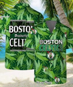 Boston Celtics Team Logo Pattern Leaves Vintage Art Hawaiian Set