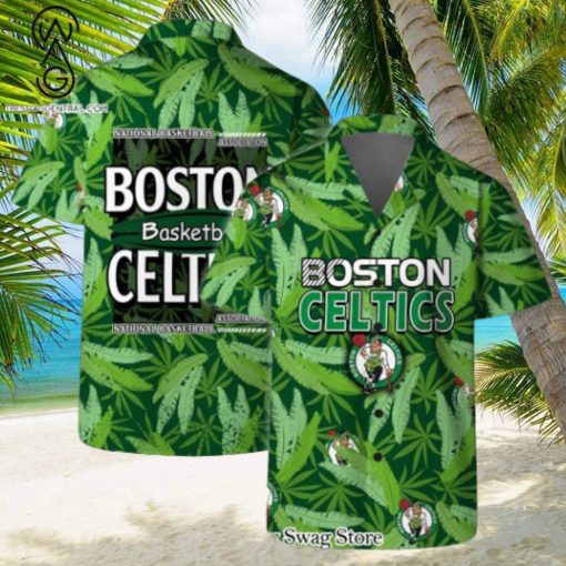 Boston Celtics Team Logo Pattern Leaves Vintage Art Hawaiian Set