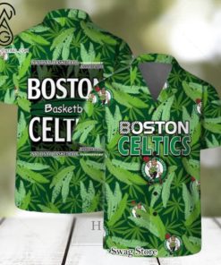 Boston Celtics Team Logo Pattern Leaves Vintage Art Hawaiian Set