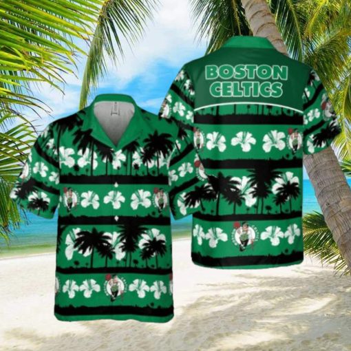 Boston Celtics White Hibiscus Flower On Green Background Print Hawaiian Set