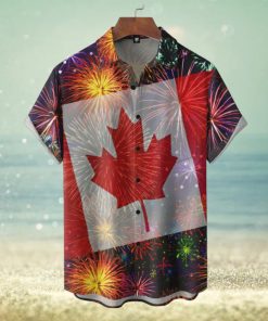 Canada Day Fireworks Short Sleeve Hawaiian Shirt