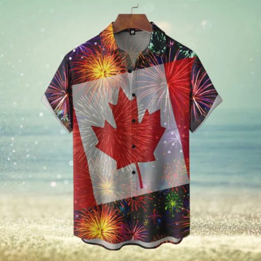 Canada Day Fireworks Short Sleeve Hawaiian Shirt