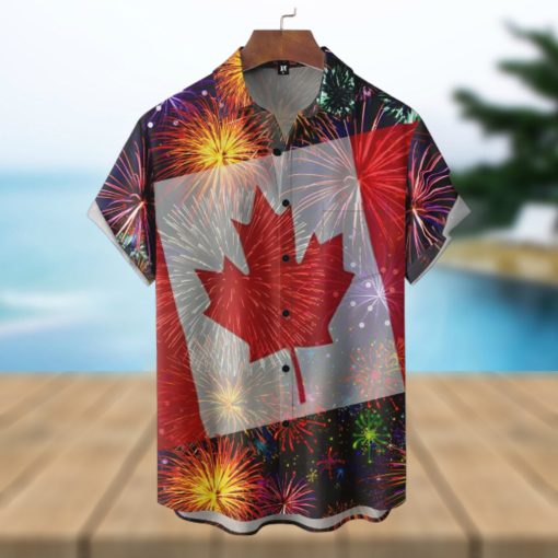 Canada Day Fireworks Short Sleeve Hawaiian Shirt