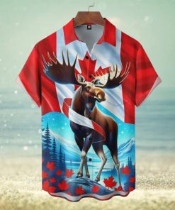 Canada Day Moose Chest Pocket Hawaiian Shirt