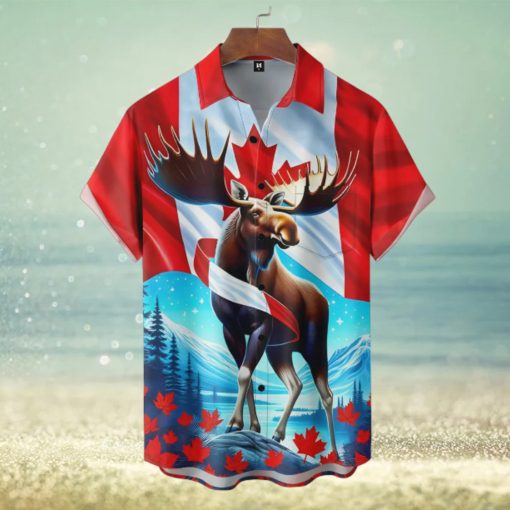 Canada Day Moose Chest Pocket Hawaiian Shirt