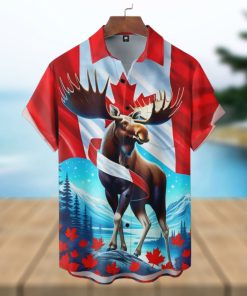 Canada Day Moose Chest Pocket Hawaiian Shirt