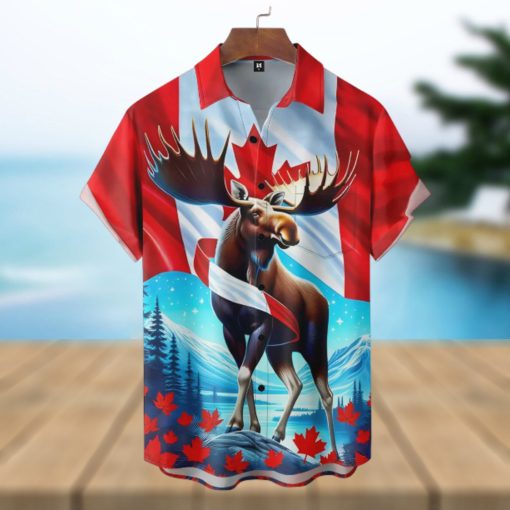 Canada Day Moose Chest Pocket Hawaiian Shirt