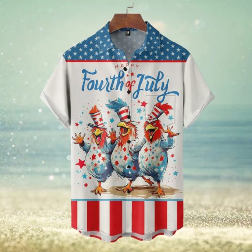 Chickens Happy Fourth Of July Short Sleeve Hawaiian Shirt