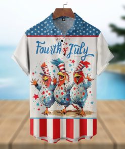 Chickens Happy Fourth Of July Short Sleeve Hawaiian Shirt