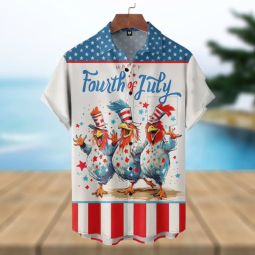 Chickens Happy Fourth Of July Short Sleeve Hawaiian Shirt