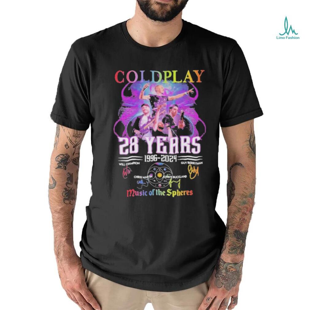 Coldplay 28 Years 1996 2024 World Tour Music Of The Spheres Signatures Shirt Coldplay 28 Years 1996 2024 World Tour Music Of The Spheres Signatures Shirt