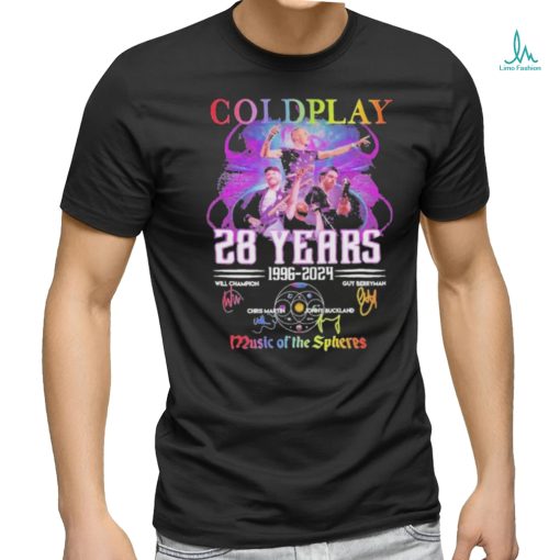Coldplay 28 Years 1996 2024 World Tour Music Of The Spheres Signatures Shirt