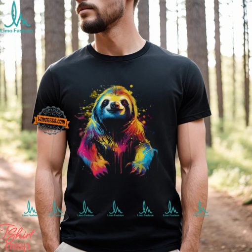 Cool Sloth On Colorful Painted Sloth T Shirt