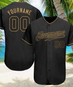 Custom Black Black Old Gold Authentic Baseball Jersey