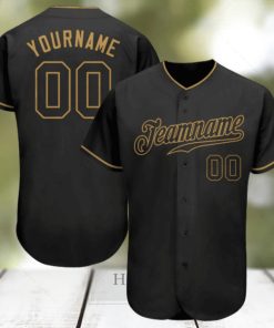 Custom Black Black Old Gold Authentic Baseball Jersey