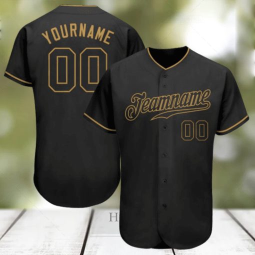 Custom Black Black Old Gold Authentic Baseball Jersey