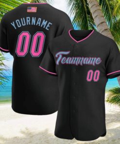 Custom Black Pink Light Blue Authentic American Flag Fashion Baseball Jersey