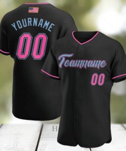 Custom Black Pink Light Blue Authentic American Flag Fashion Baseball Jersey