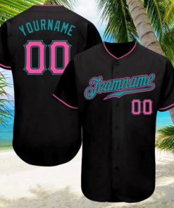 Custom Black Pink Teal Authentic Baseball Jersey