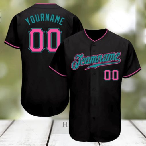 Custom Black Pink Teal Authentic Baseball Jersey